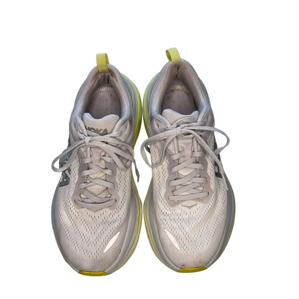 HOKA white Bondi 8 with yellow sole - 9W